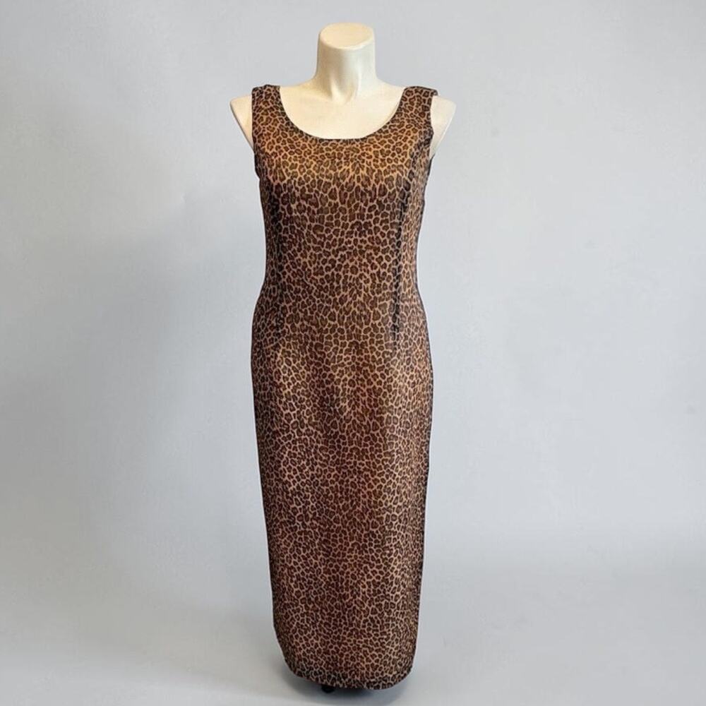 Vintage Virgo II Leopard Maxi Dress Sheer Overlay Y2K Mob Wife Made USA Size 14